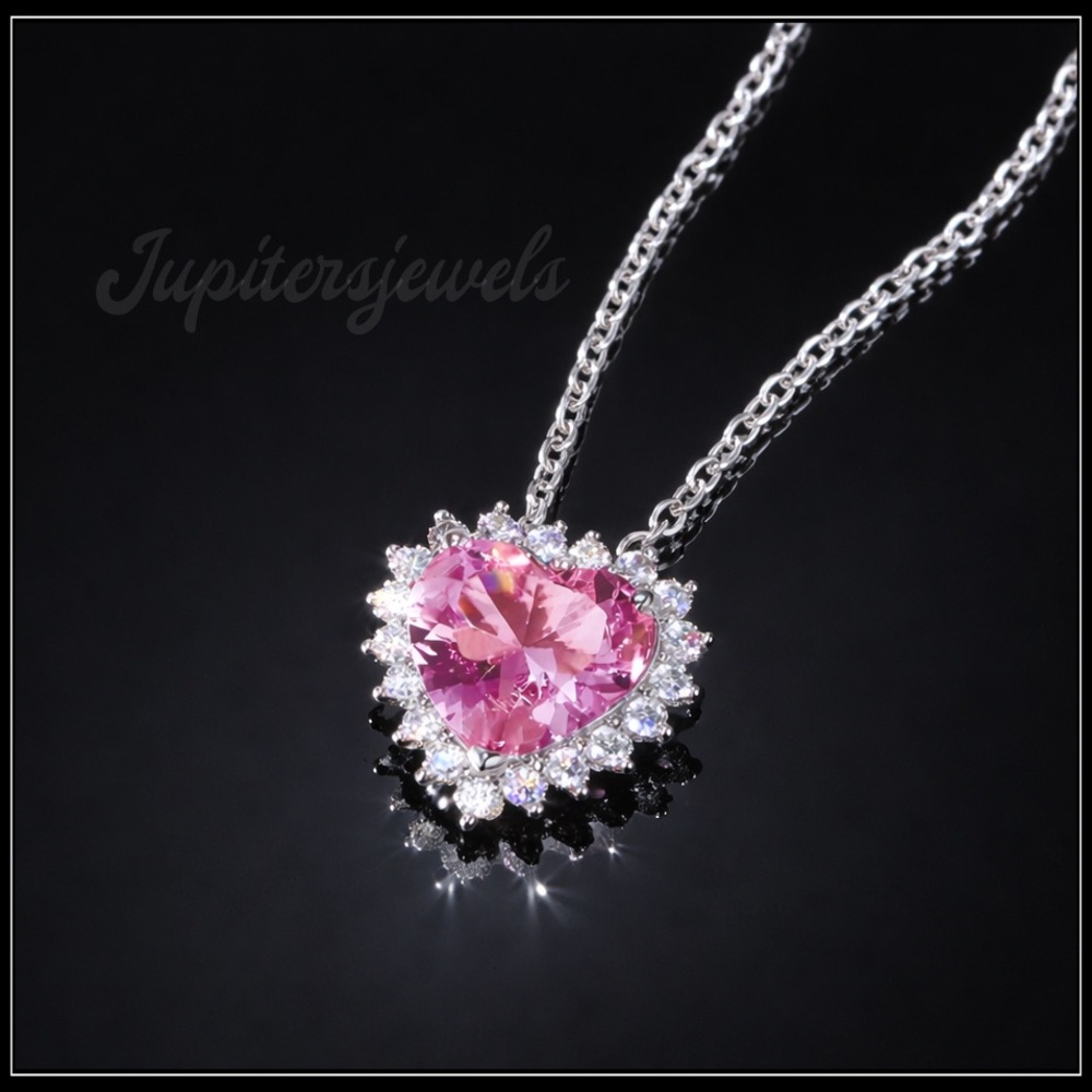 Clearance! New Pink Blush Radiant Simulated Heart Diamond Halo Silver Necklace